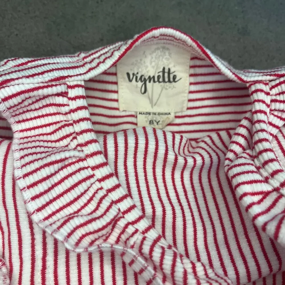 Vignette Ameera red white striped cotton ribbed  midi dress youth girls size 8